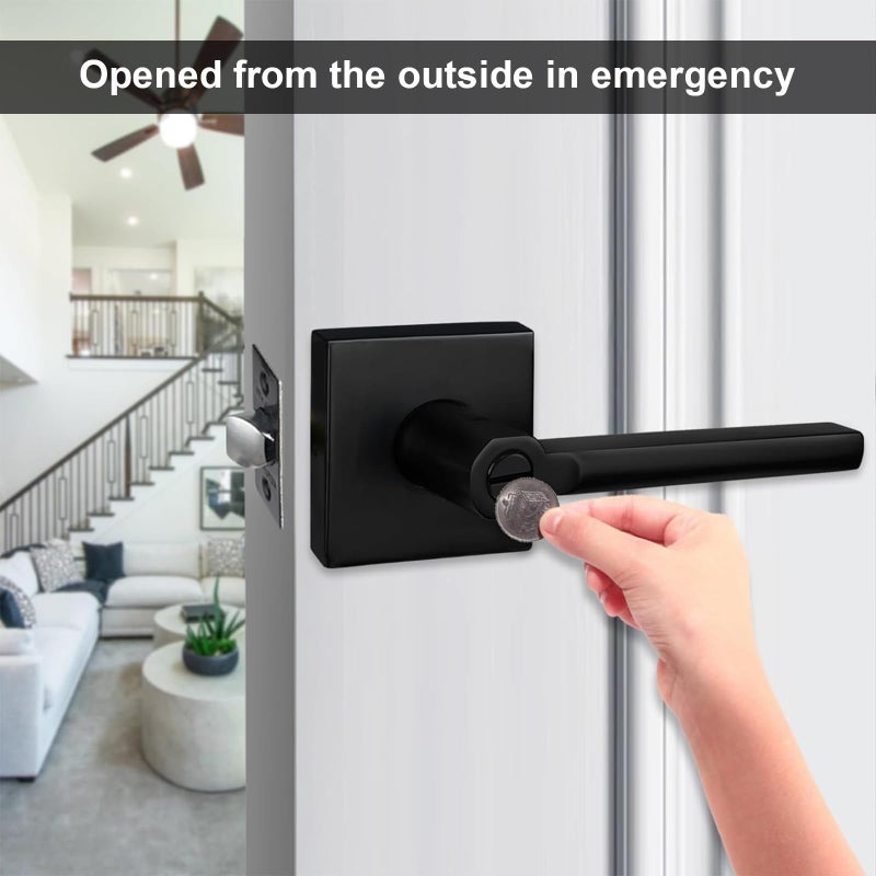 NEWBANG Keyed Deadbolt Lock with Passage Lever Handle for Exterior Entrance in Matte Black, Heavy Duty and Reversible, HD1601-DB-DT-PS-SET-4P - Image 2